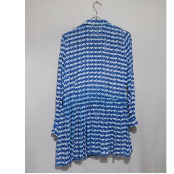 Opening Ceremony Silk Dress Blue Stripe Pleated Drop Waist Long Sleeve 8 - Picture 3 of 11